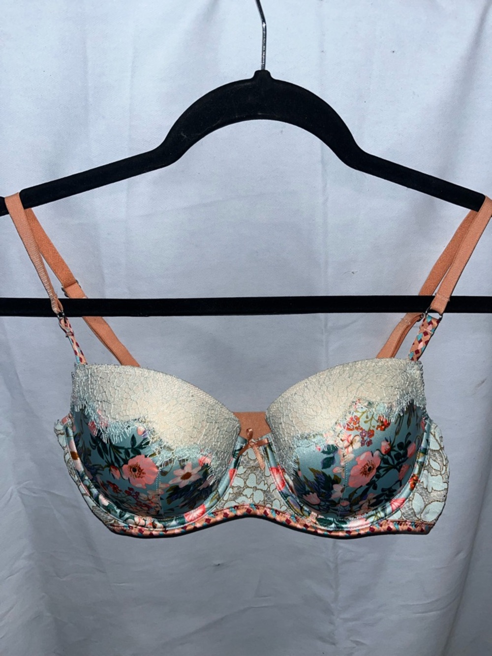 Floral Lace Underwire Bra - Cream & Aqua